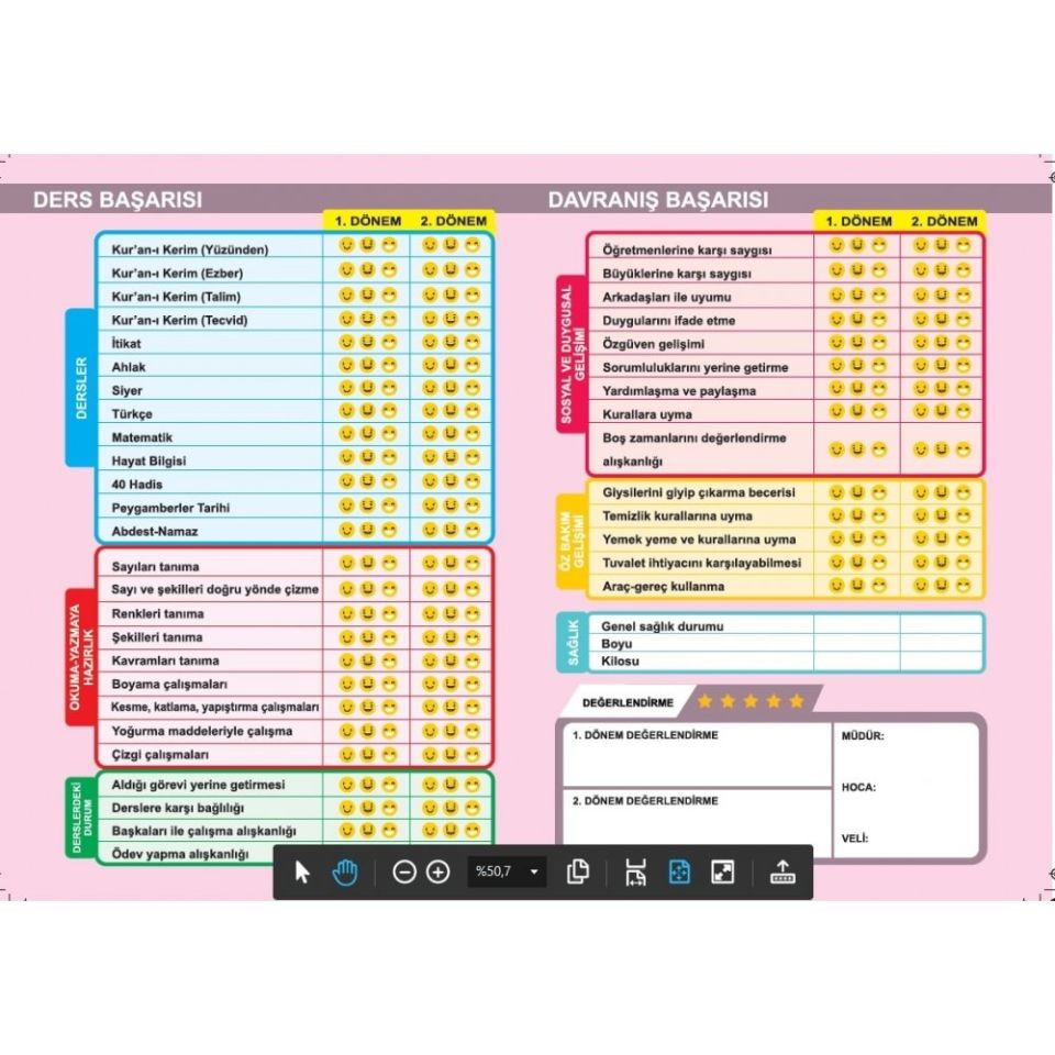 Anaokulu Karnesi Kız Çocuk Pembe
