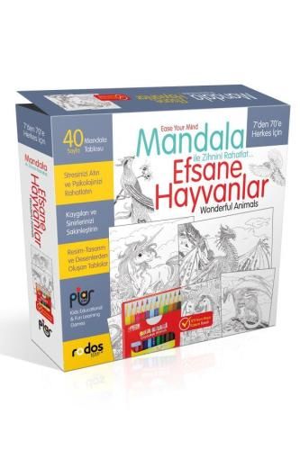 Mandala,Efsane Hayvanlar-7'den 70'e Herkes İçin-12'li Kuru Boyama Kalemi İlaveli