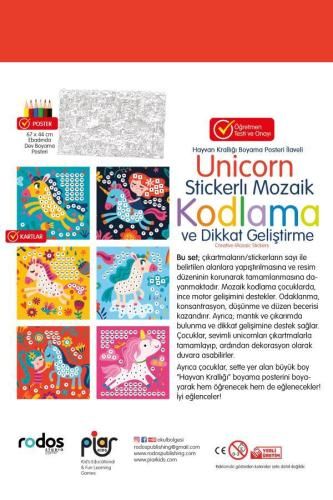 Unicorn Stickerlı Mozaik Kodlama ve Dikkat Geliştirme Oyun Seti